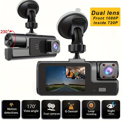 Dual Dash Cam: 1080P Front And 720P Interior
