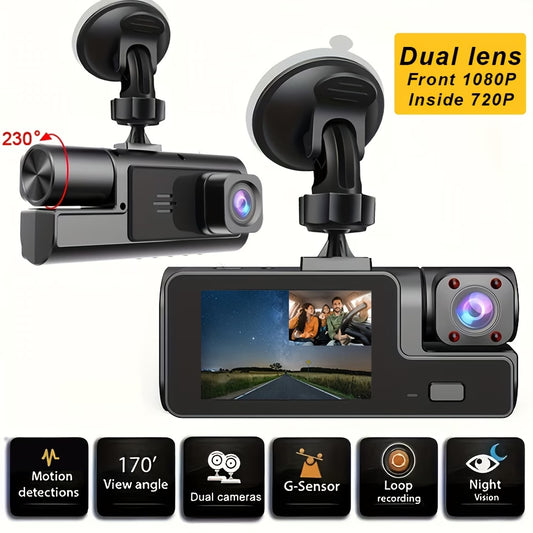 Dual Dash Cam: 1080P Front And 720P Interior