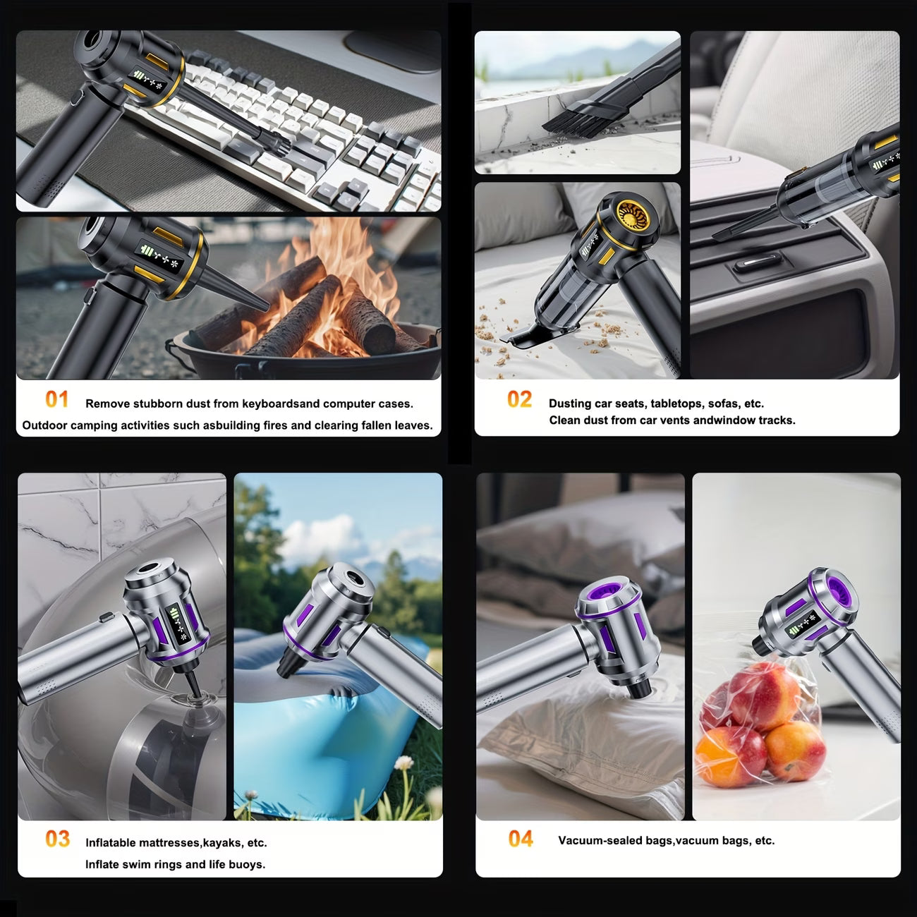 QILIEASY: Powerful Handheld Vacuum Cleaner Battery, 4in 1